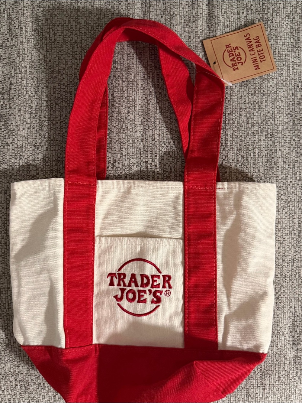 Trader Joe's Red & Cream Canvas mini Tote Bag NWT
